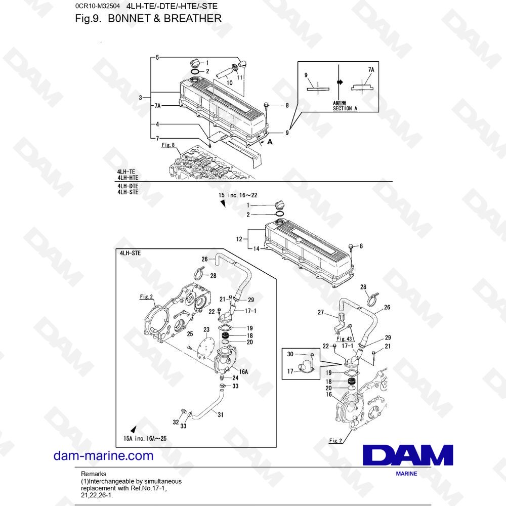 Spare parts and exploded views for Yanmar 4LH-DTE